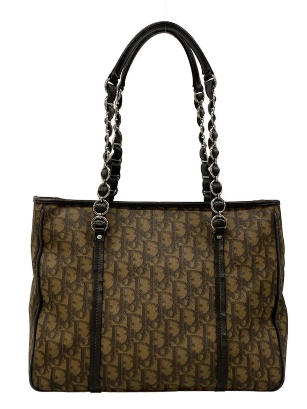 DIOR/ChristianDior Romantic/Trotter Dark Brown Brown Leather Tote Bag - Picture 3 of 16